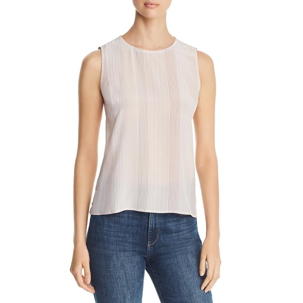 Eileen Fisher Designer NWT Women's Ceramic (Pale Pink) Silk Striped Shell, Large